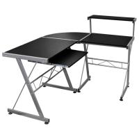 vidaXL Escritorio de esquina madera contrachapada 132x112x99cm en color Negro/Blanco/Marrón | estructura resistente ideal para salón dormitorio o estudio - details 0