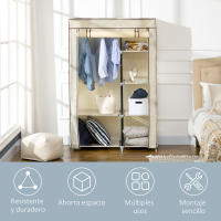 HOMCOM Armario de Tela Plegable Armario de Ropa Organizador Ropero Portátil con 6 Estantes y 1 Barra para Colgar para Dormitorio Vestidor 103x43x162,5 cm - details 5