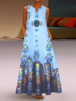 Vestido Largo Sin Mangas Para Mujer Estilo Vintage Con Flores Y Diseño V En El Cuello Vestido De Verano De Tela Poliéster Midi - details 6