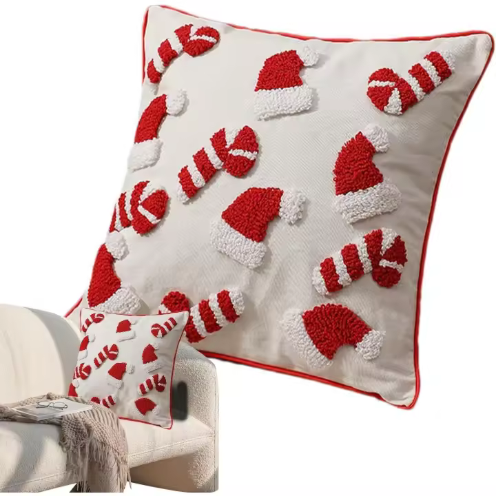 Fundas de almohada navideñas,Fundas de almohada decorativas navideñas,Decoraciones de funda de almohada de árbol de invierno 3D hechas a mano - Múltiples fundas de almohada con gorro navideño para sal - 1