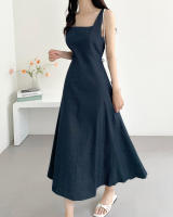 Vestido Largo De Hombros Sin Mangas Estilo Francés Vintage Para Mujer REALEFT Verano 2025 Vestido A-Line Recto Casual De Cuello Cuadrado Midi Zipper - details 12
