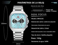 Reloj De Cuarzo Para Hombre MINI FOCUS Con Dial Cuadrado Luminoso Resistente Al Agua Y Fecha Correa De Acero Inoxidable Multifuncional Casual - details 5