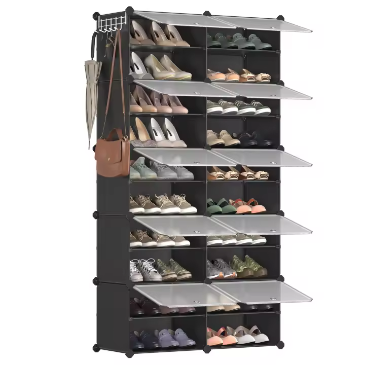 Zapatero modular con 10 compartimentos, mueble de plástico versátil con puertas, estructura de acero, cubos de 30x40x30 cm - 1