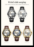 Reloj Mecánico Para Hombre OLEVS 6661 Con Esqueleto Resistente Al Agua Y Luminoso De Cuero Acero Inoxidable Dial Circular De 41mm - details 11