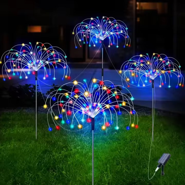 4Pcs Luz De Fuegos Artificiales Solares Para Jardín Luz De Globos Impermeables Para Decoración DIY De Casa Lámpara De Dandelion Para Paisaje De Césped - 1