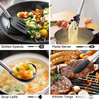 Juego de Utensilios de Cocina, Utensilios de Cocina de Silicona Resistentes al Calor con Mangos de Acero Inoxidable Antiadherentes, Negro, 15 Piezas - details 2