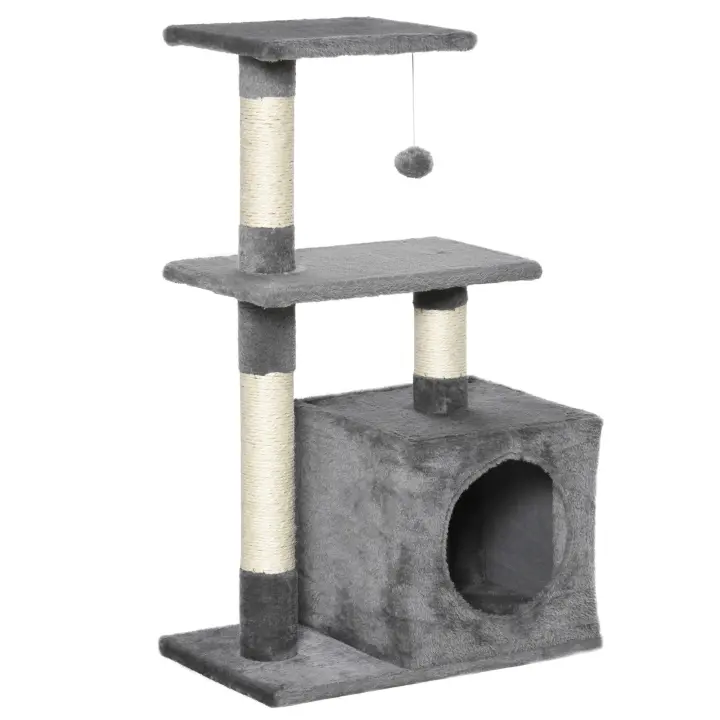 PawHut Árbol Rascador para Gatos Centro de Múltiples Actividades de Mascotas con Postes Sisal Plataformas Caja Bola Colgante Estilo Elegante 50x30x81,5 cm - 1