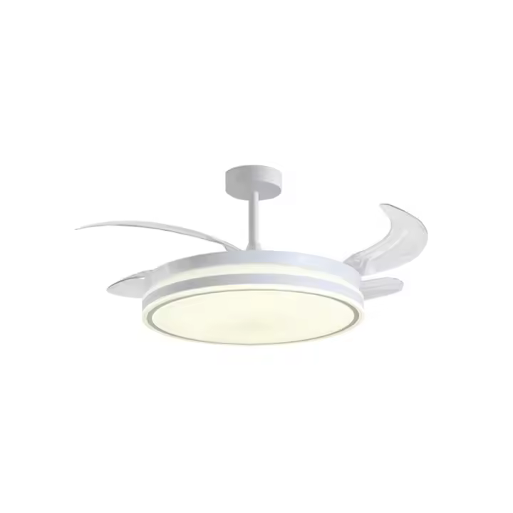 Ventilador DC TROYA INTELUSA blanco, 4 aspas retráctiles, 72W LED 3000|4000|6000K, Al.35xD.108/50cm. akihaydeto - 1