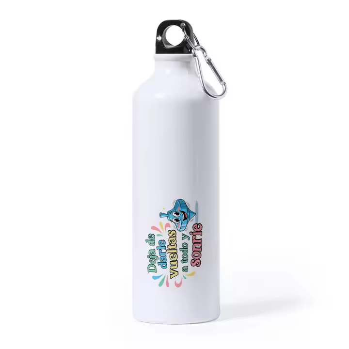 MERCHANDMANIA Bidón Grande 800 ml acero inoxidable frase motivadora bonita sonrie animo deporte deportivo con mosqueton botella - 1