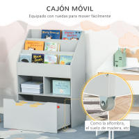 HOMCOM Estantería Infantil de Madera con 3 Compartimentos 2 Cubos y Cajón Móvil con 4 Ruedas Librería Infantil para Habitación de Niños Sala de Juegos 60x29,9x90 cm - details 4