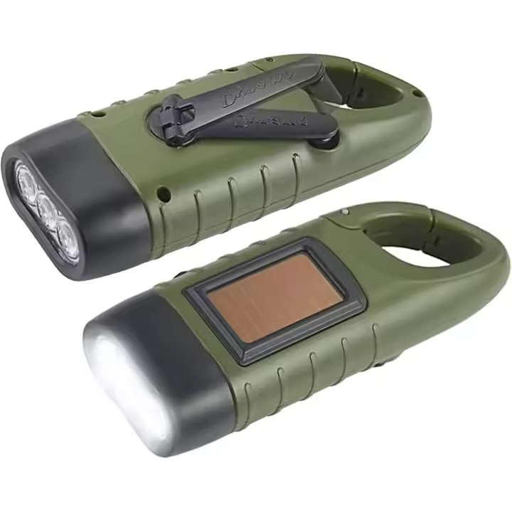 LED interior, paquete de 2, interior solar de manivela, impermeable, con mosquetón para Colgar, ideal para senderismo al Aire Libre, equipo de Emergencia (Green military) [Clase Energética A ++] - 1