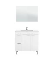 Meimon Mueble de baño AKTIVA de 80 cm con 2 puertas, 2 cajones, patas de aluminio anodizado, espejo a juego, guías metálicas, tiradores ABS gris aluminio y tablero melaminizado TIPO E1; capacidad máx. 30 kg; lavabo no incluido - details 0