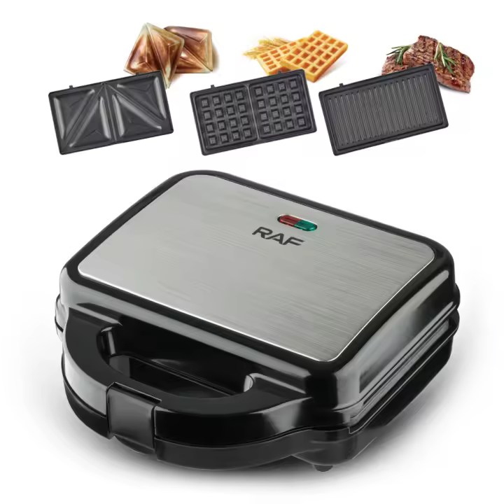 Máquina de desayuno con tres en uno desmontable, estándar europeo de la RAF, para sándwiches, gofres, paninis y filetes a la barbacoa. - 1