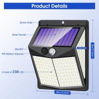 Luces Solares para Exterior, 238 Luces Solares de Seguridad LED Y 3 Modos Sensor de movimiento Ángulo de 270 ° IP65 Luz de pared solar impermeable (2 Unidades) [Clase de eficiencia energética A ++] - details 0
