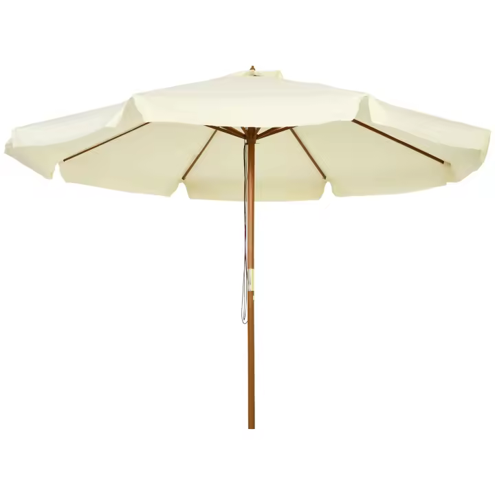 Outsunny Sombrilla de Jardín Ø325x250 cm Parasol de Madera con Sistema de Polea Techo de Ventilación y 8 Varillas de Bambú para Terraza Balcón Exterior - 1