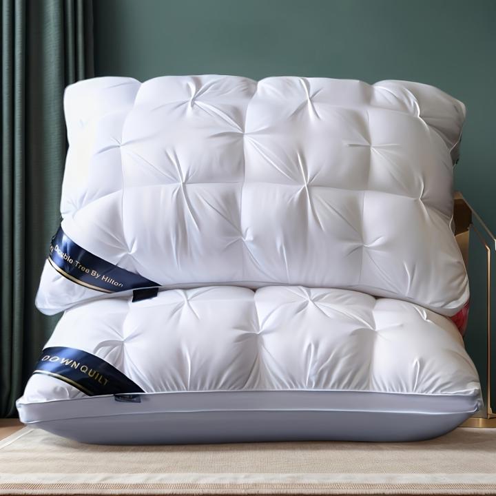 DECODEKO-​​Almohada de lujo con calidad de hotel 5 estrellas, soporte cervical para un sueño profundo. Almohada de alta densidad, mullida y resistente al hundimiento para todas las estaciones, con funda de satén blanco y relleno de poliéster 100%.​