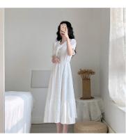 Vestido Blanco Azul Para Mujer Talla Grande Verano Manga Corta Estilo Coreano Retro Francés Slim Fit Ropa Femenina Casual - details 14