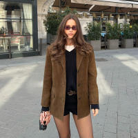 Chaqueta De Cuero Seda Vintage Para Mujer ZBZA Marrón Cuello Redondo Manga Larga Con Bolsillos Cierre Simple Estilo Casual Otoño Invierno - details 5