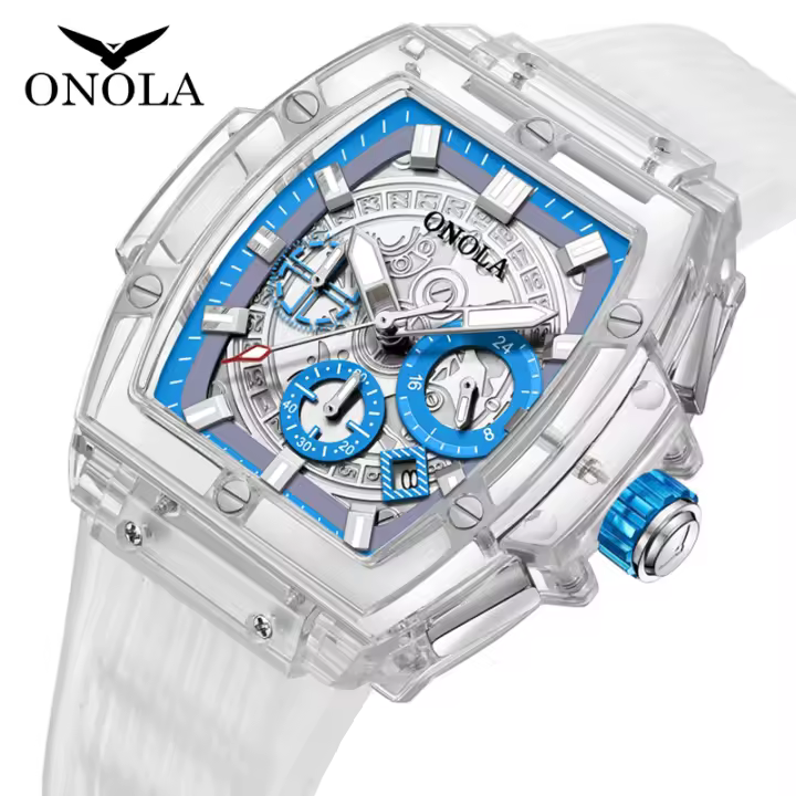 Reloj De Cuarzo ONOLA Para Hombre Y Mujer Resistente Al Agua Con Correa De Silicona Transparente Y Material De Plástico De Lujo Marcas Arábigas Y Agujas - 1