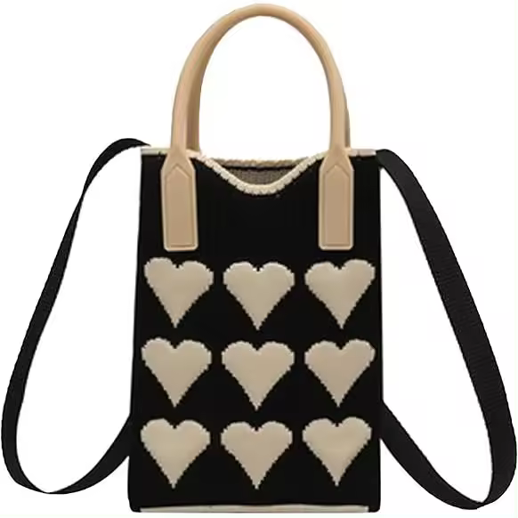 Bolso bandolera para teléfono móvil para Mujer, Pequeño Bolso de mano de anclaje con estampado de Corazones, color Negro - 1