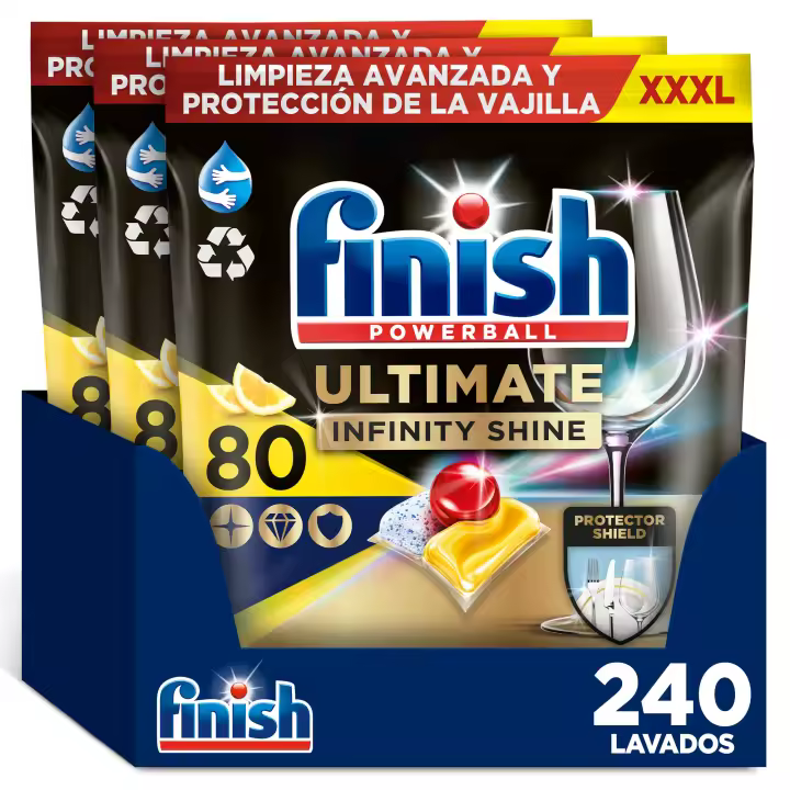 Finish Powerball Ultimate Infinity Shine Limón, 240 pastillas para lavavajillas - 1
