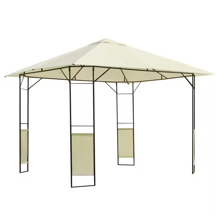 Outsunny Carpa 2,97x2,97x2,6m Cenador Jardin Marco de Acero y 4 Paraviento lateral Color Crema - 1