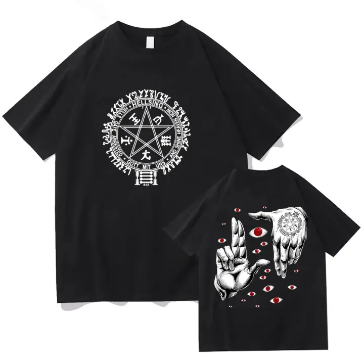 Camiseta De Anime Hellsing Ultimate Para Hombres Manga Corta Estilo Harajuku Algodón Transpirable Y Absorbente De Sudor Para Verano Top Unisex Streetwear - 1