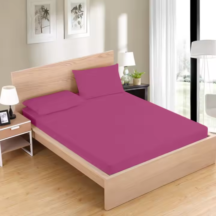 HMS Sábanas Bajeras y Fundas de Almohada Calidad Superior Sulzer | Burdeos | 50/50 Algodón-poliéster |Para camas de 90,105, 135, 150, 160, 180 y 200 Colchones Alto 30 Cm, Largo 200 Cm - 1