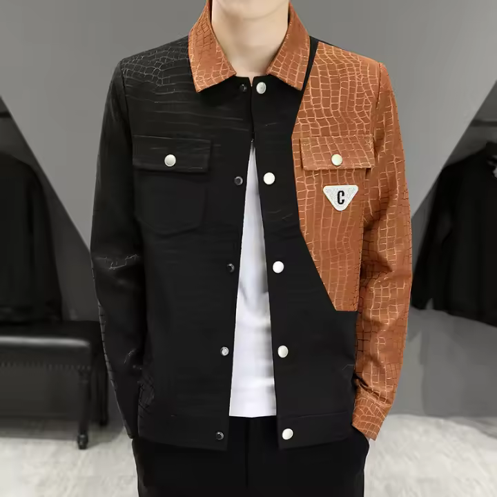 Nueva Chaqueta Casual De Moda Para Hombres Drill Colorido Ajustada Estilo Coreano Solitaria Abierta Cierre De Botones Polyester Para Otoño - 1