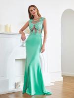 Vestido De Noche Sirena Con Encaje Y Aplicaciones Verde Con Broches Sin Mangas Formal Para Fiesta De Baile Y Premiaciones Vestido Largo De Fiesta - details 6