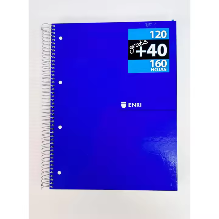 Enri，cuaderno notebook, libreta escolar A4 ，5 Franjas de Colores, A4 210 x 297 mm, 160 Hojas Cuadriculadas 5 mm, Papel 70 g/m², 4 Taladros, Cubierta de Cartón Compacto, disponible 4 colores - 1