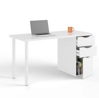 Meimon ATHENA Mesa despacho reversible 138x60 cm con buc integrado de 2 cajones y 1 puerta, tablero melaminizado E1, patas metálicas lacadas en blanco, guías metálicas, bisagras metálicas, cantos PVC, capacidad total 25 Kg, color Blanco Artik - details 2