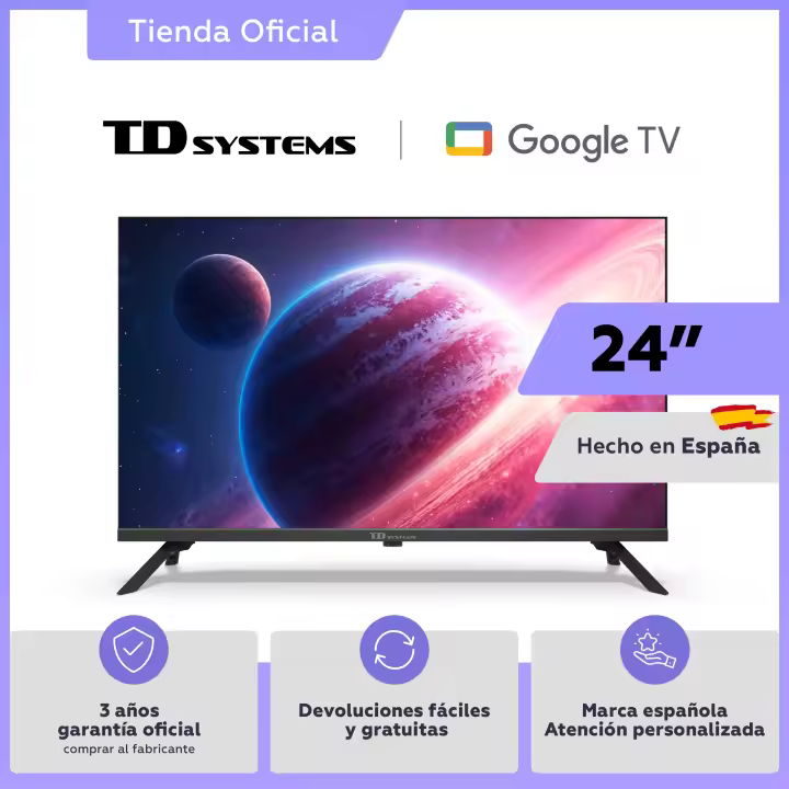 Smart TV 24 pulgadas HD Hey Google Official Assistant con control por voz. Televisor Android 11 - TD Systems K24DLK20GLE2 - 1