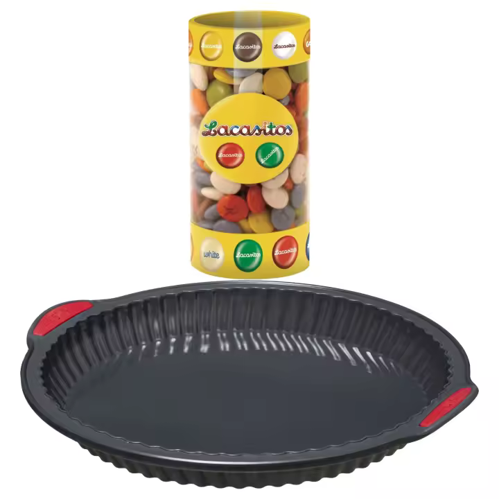 Pack repostería:Lacasitos Bote 225 G+Silitop" molde de silicona para tarta 26 cm negro rojo - 1