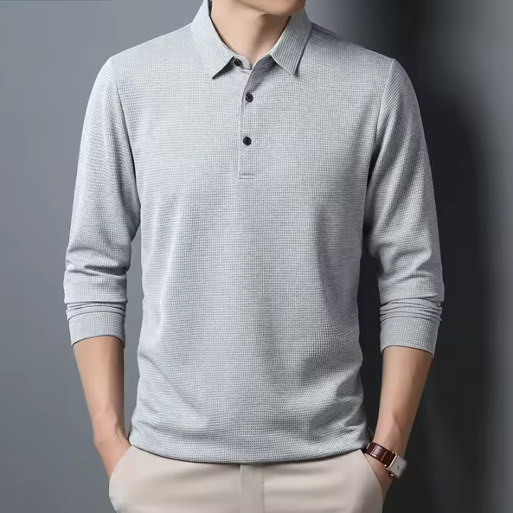 Camiseta Polo Casual Para Hombre Manga Larga Cómoda Verano Top Sólido Antigüedad Estilo Negocios Moda Primavera Otoño - 1