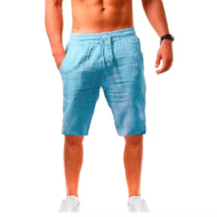 Shorts De Lino Y Algodón Para Hombre Summe Pantalones Transpirables De Color Sólido Fitness Streetwear Talla 3XL - 1