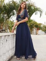 Vestido De Novia Sastre Unithorse Elegante Con Encaje Y Mariposa En Manga Chiffon Para Damas De Honor V-Neck Largo Al Piso - details 18