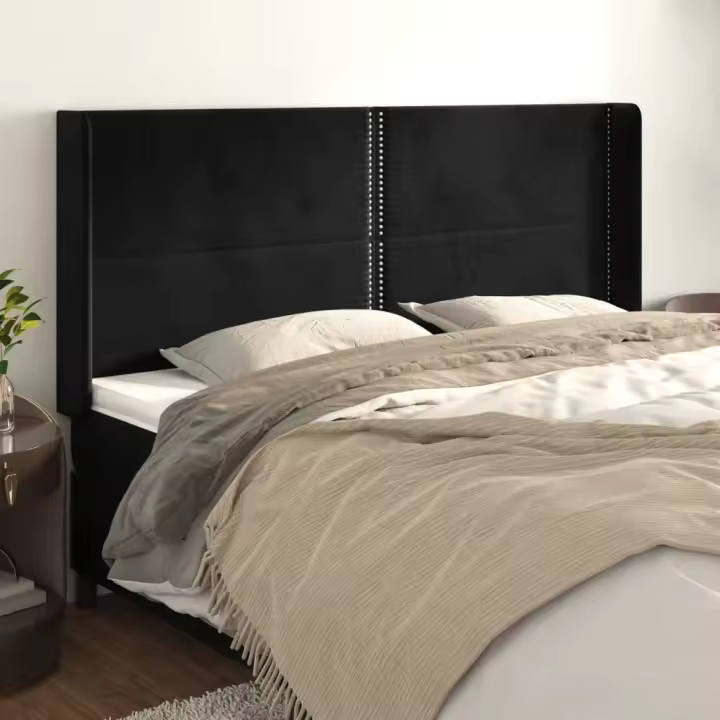 vidaXL Cabecero con orejas de terciopelo negro 163x16x118/128 cm - 1