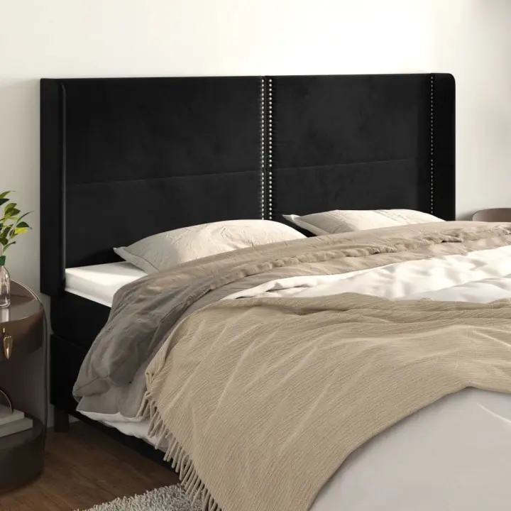 vidaXL Cabecero con orejas de terciopelo negro 163x16x118/128 cm - 1