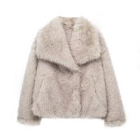 TRAFZA Chaqueta Corta De Pelo Sintético Para Mujer Estilo Vintage Cuello Enrollado Doble Botón Cierre Manga Larga Invierno Callejero - details 1