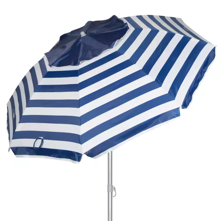Aktive - Sombrilla de playa marinera antiviento, protección UV50 con revestimiento plateado, mástil de metal 28/32 mm, sistema de inclinación, 8 varillas de fibra de vidrio, ventilación Max+Air y funda de transporte, ideal para playa y piscina - 1