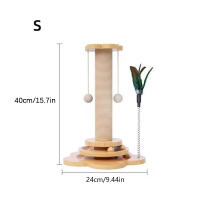 Juguete Para Gatos De Madera Sólida Rueda Giratoria Divertida Con Bolas De Paja Y Tablero De Rasguño Duradero De Sisal Suministros Para Gatos Columna De Agarre - details 0