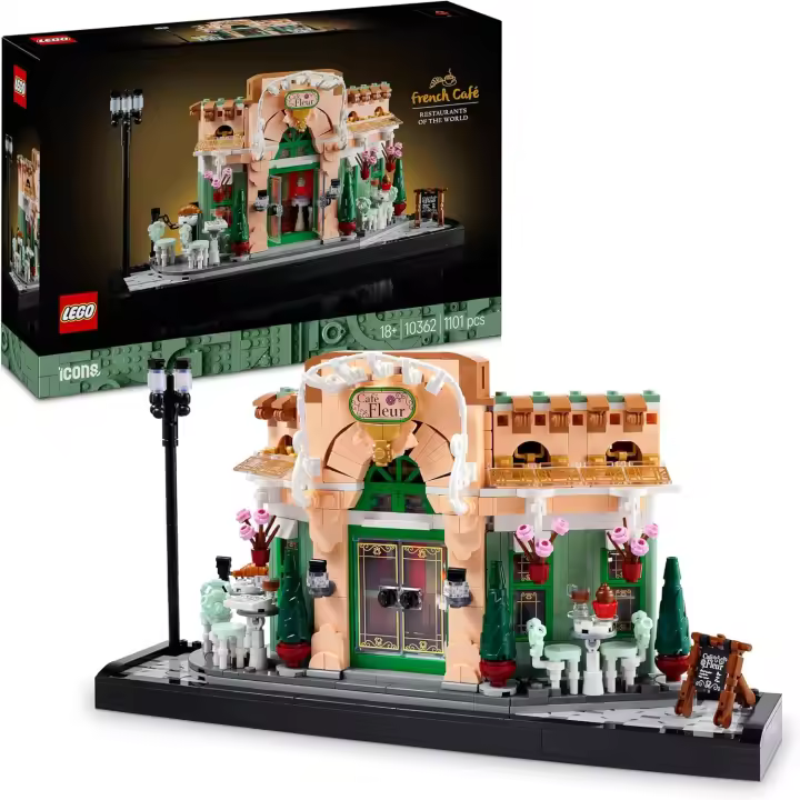 LEGO Icons Cafetería Francesa Maqueta para Construir para Adultos de un Edificio, Decoración para Hogar y Oficina, Fachada Pintoresca, Macetas e Interior Detallado (10362) - 1