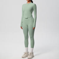 SSITO Traje de Yoga de 2 UDS., Conjunto Deportivo de Gimnasio para Mujer, chándales para correr con Cremallera, ropa Deportiva de entrenamiento, Camisa Deportiva Larga de manga, ropa de Yoga - details 21
