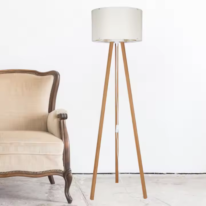 Lámpara de pie Keynes 1xE27 20 W MDF PVC textil 21 x 37 cm bambú / crema [lux.pro] - 1