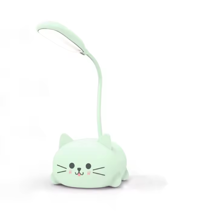 Lámpara de escritorio LED para niños, lámpara de Gato adorable, Luz de Lectura recargable por USB, lámpara de Mesa LED portátil (Green) - 1