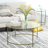 Mesa de centro redonda de cristal con marco de acero dorado, ideal para salón y café - details 4