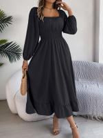 Vestido Largo Elegante De Verano Con Cuello Cuadrado Y Mangas Largas Para Damas De Honor Vestido De Mujer Con Borde Volante Y Cintura Alta - details 3
