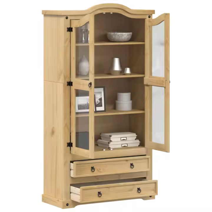 vidaXL Armario con vitrina Corona madera maciza pino 99x43x187 cm - 1