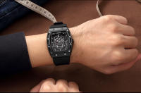 Reloj De Cuarzo Para Hombre Con Correa De Silicona Negra Luminosa Y Dial Rectangular De Armadura Calavera Estrellada BGL1612G-2 - details 18